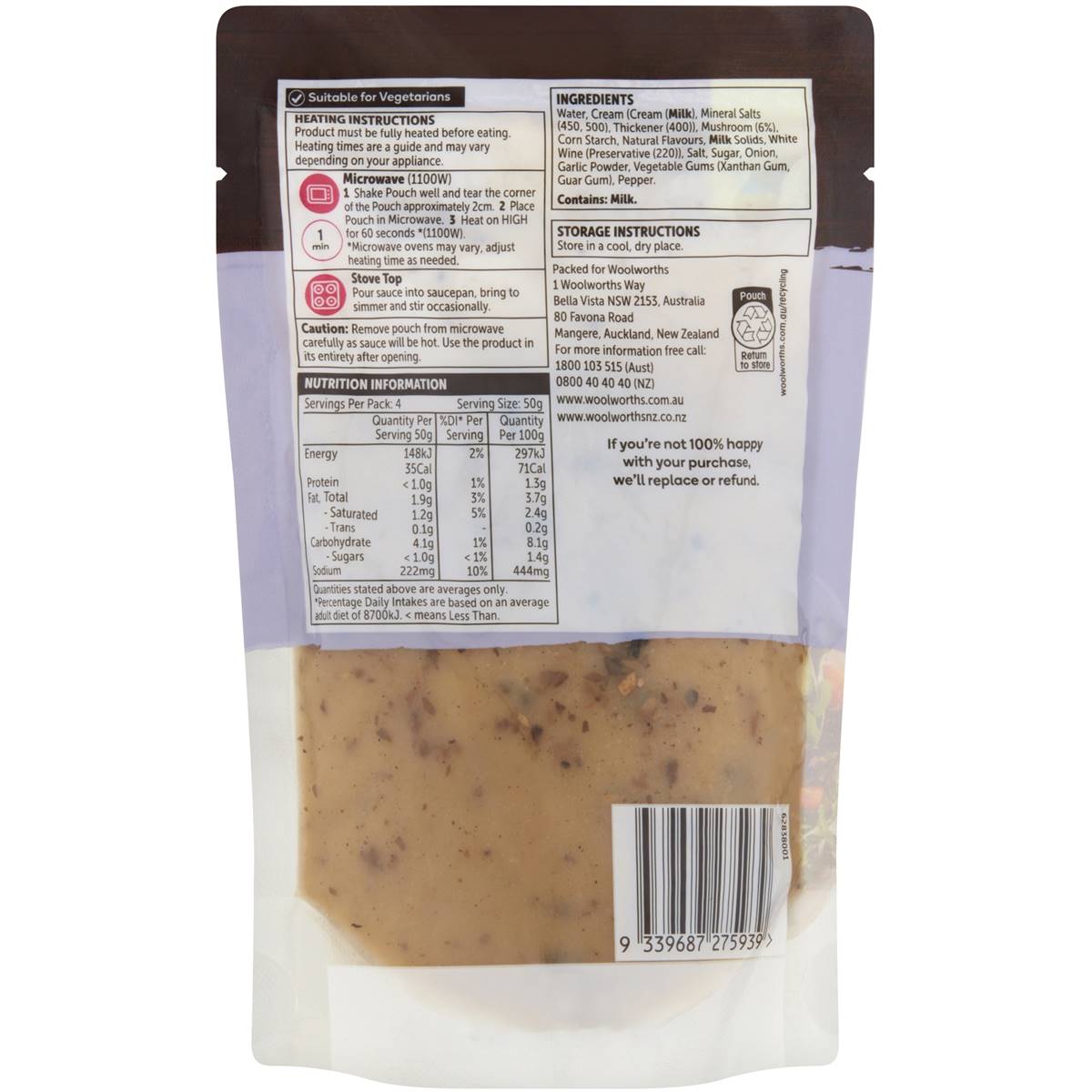 Woolworths Mushroom Sauce 200g