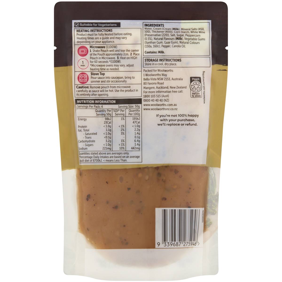 Woolworths Peppercorn Sauce 200g
