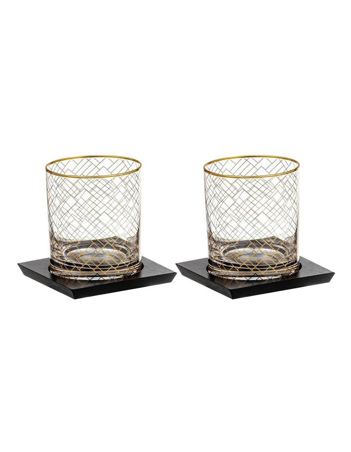Winston Whisky Glass and Coaster Set 2 Pack in Clear