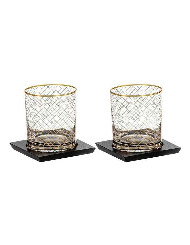 Winston Whisky Glass and Coaster Set 2 Pack in Clear