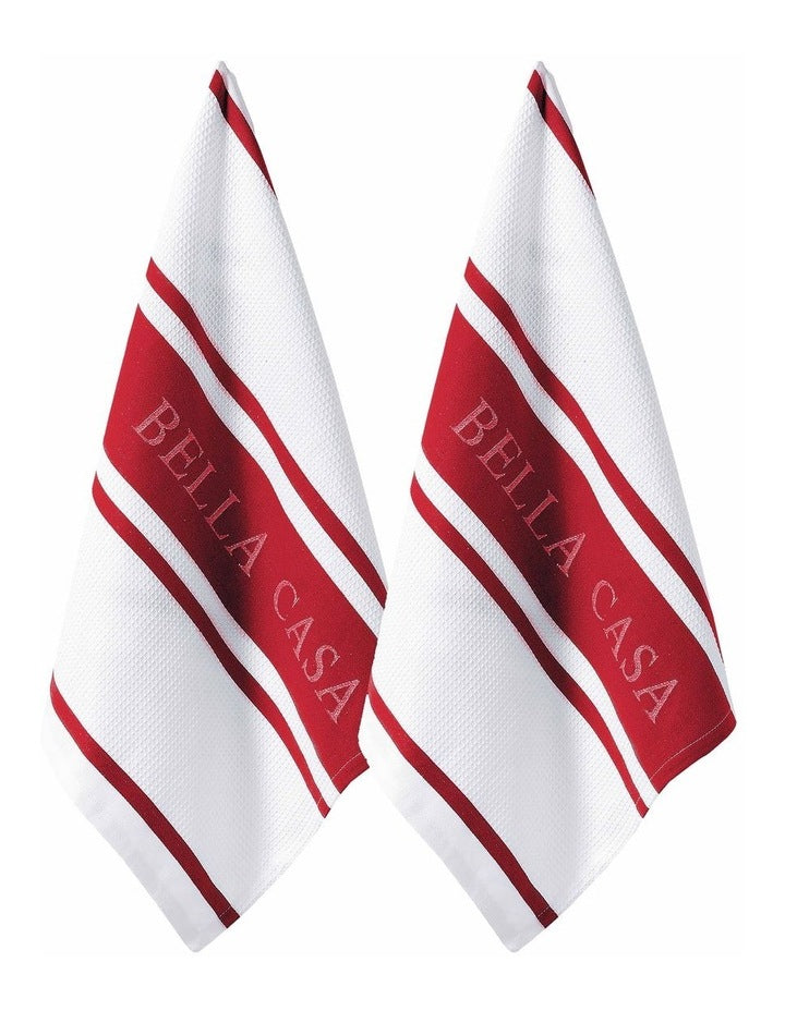 Bella Casa 2 Pack Kitchen Towel in Red