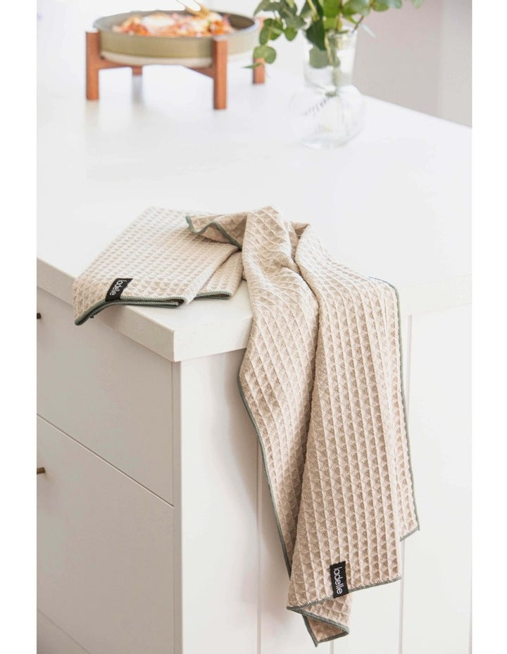 Mega Waffle Microfibre 2 Pack Kitchen Towel in Taupe