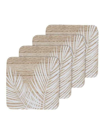 Veneer Palm Coaster 4 Pack in White