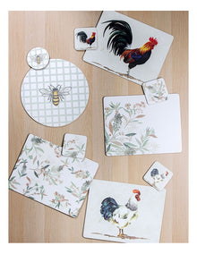 Round Hardboard Bees Placemat 4 Pack in White/Grey
