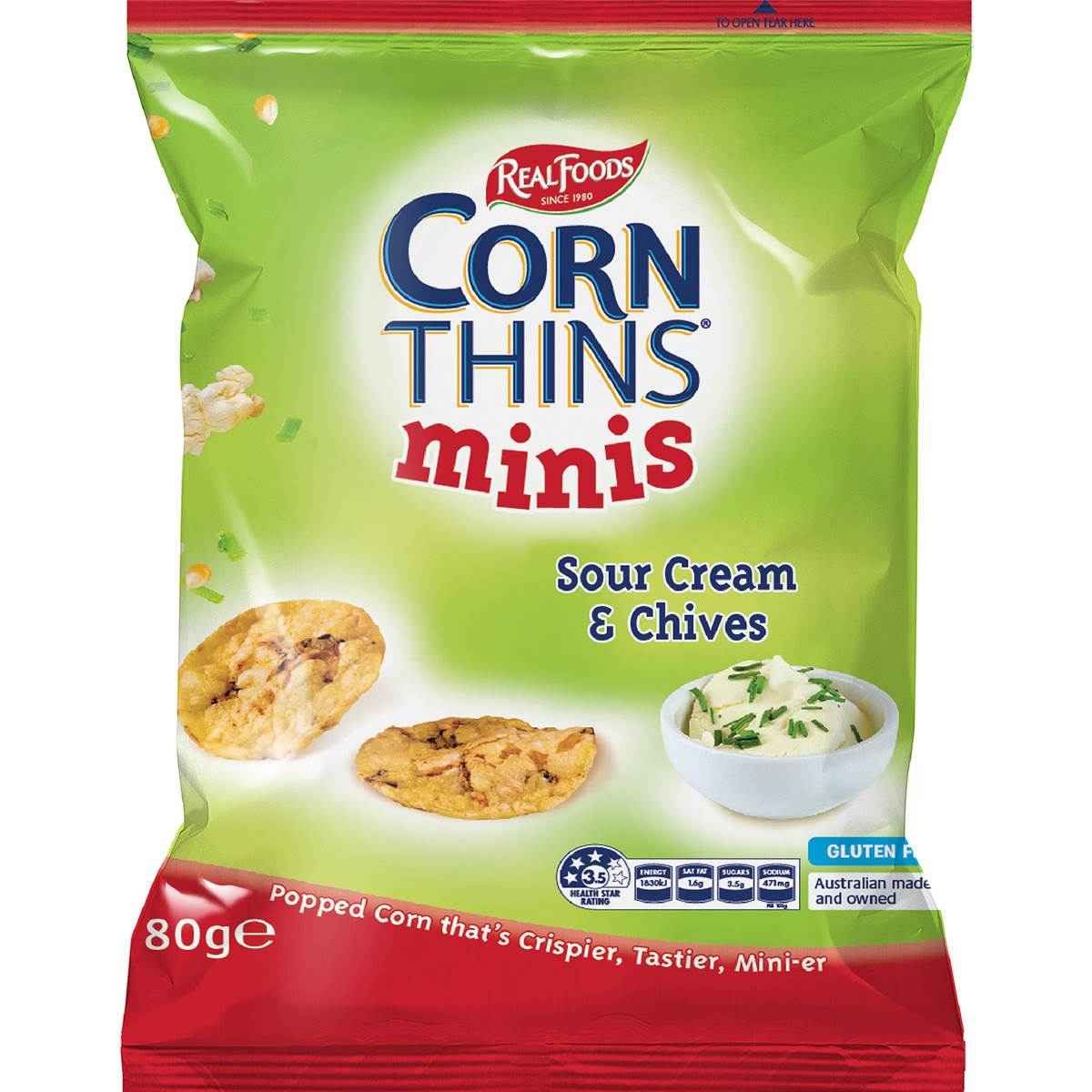 Real Foods Corn Thins Minis Sour Cream & Chives 80g