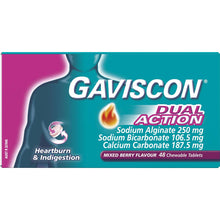 Gaviscon Dual Action Heartburn & Indigestion Mixed Berry Tabs 48 Pack