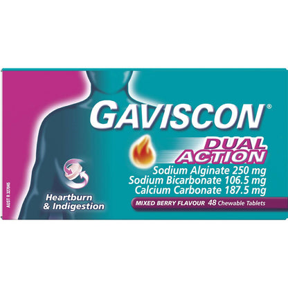 Gaviscon Dual Action Heartburn & Indigestion Mixed Berry Tabs 48 Pack