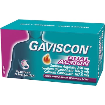 Gaviscon Dual Action Heartburn & Indigestion Mixed Berry Tabs 48 pack