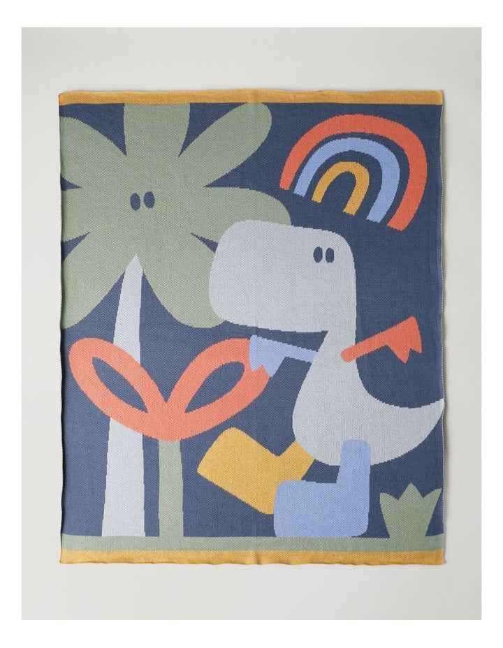 Rainbow Dino Knitted Blanket in Navy