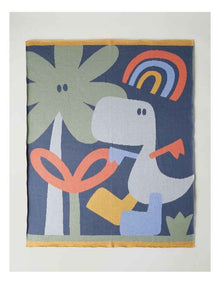 Rainbow Dino Knitted Blanket in Navy
