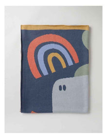 Rainbow Dino Knitted Blanket in Navy