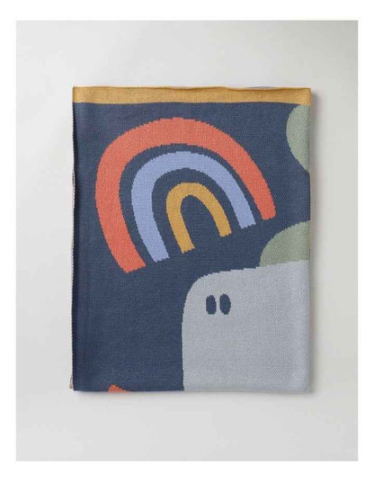 Rainbow Dino Knitted Blanket in Navy