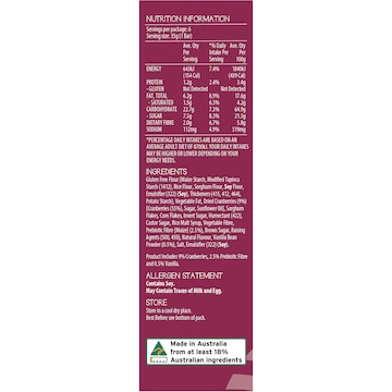 Fodmapped For You Oven Baked Bars Cranberry Vanilla 210g
