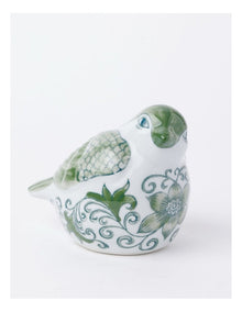 Hand-Painted Porcelain Bird Sculpture 29x11cm in Green