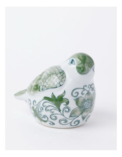 Hand-Painted Porcelain Bird Sculpture 29x11cm in Green