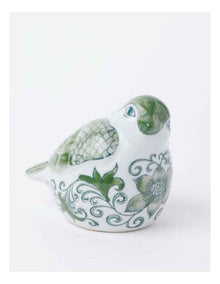 Hand-Painted Porcelain Bird Sculpture 29x11cm in Green