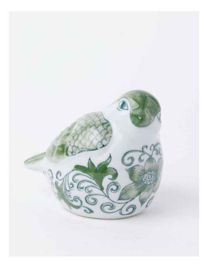 Hand-Painted Porcelain Bird Sculpture 29x11cm in Green