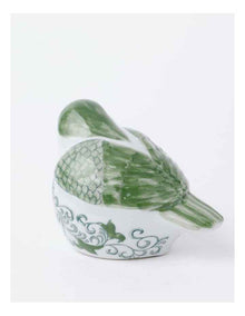 Hand-Painted Porcelain Bird Sculpture 29x11cm in Green
