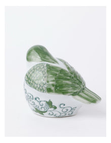Hand-Painted Porcelain Bird Sculpture 29x11cm in Green