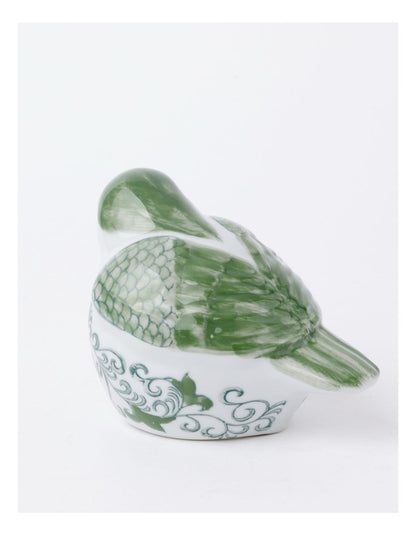 Hand-Painted Porcelain Bird Sculpture 29x11cm in Green