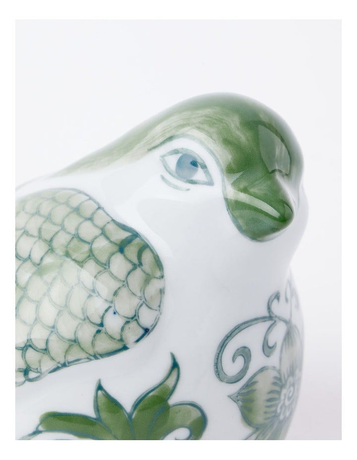 Hand-Painted Porcelain Bird Sculpture 29x11cm in Green