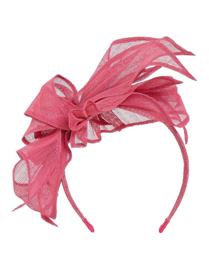 Sinamay Side Leaf Flower Fascinator Headband in Fuchsia