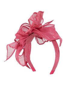 Sinamay Side Leaf Flower Fascinator Headband in Fuchsia