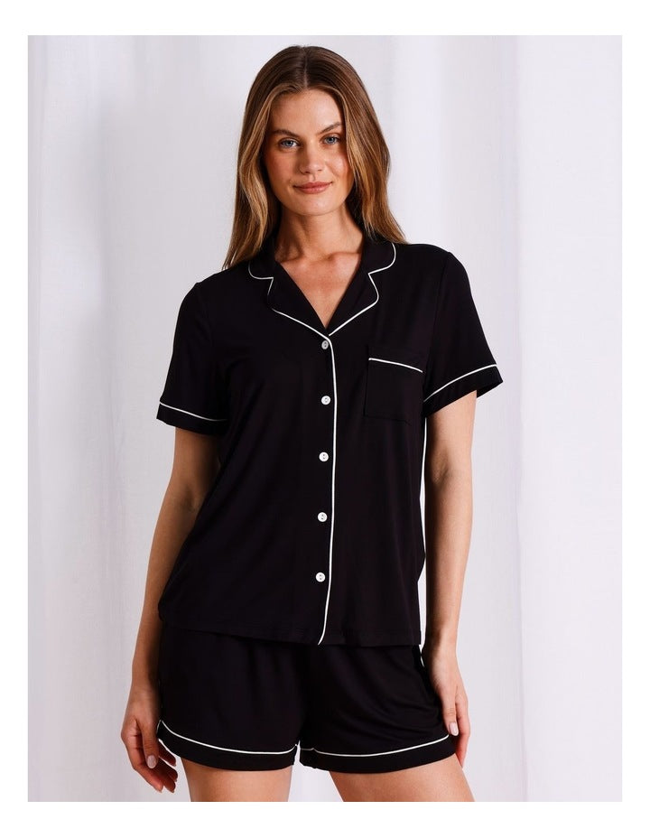 Pure Comfort Short Sleeve Short PJ Set in Black