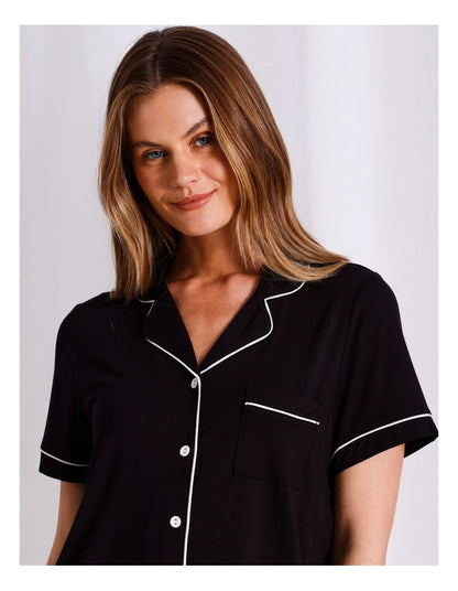 Pure Comfort Short Sleeve Short PJ Set in Black