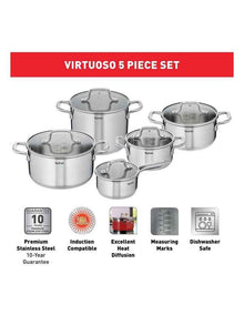 Virtuoso Induction Stainless Steel Uncoated Cookset 5 Piece