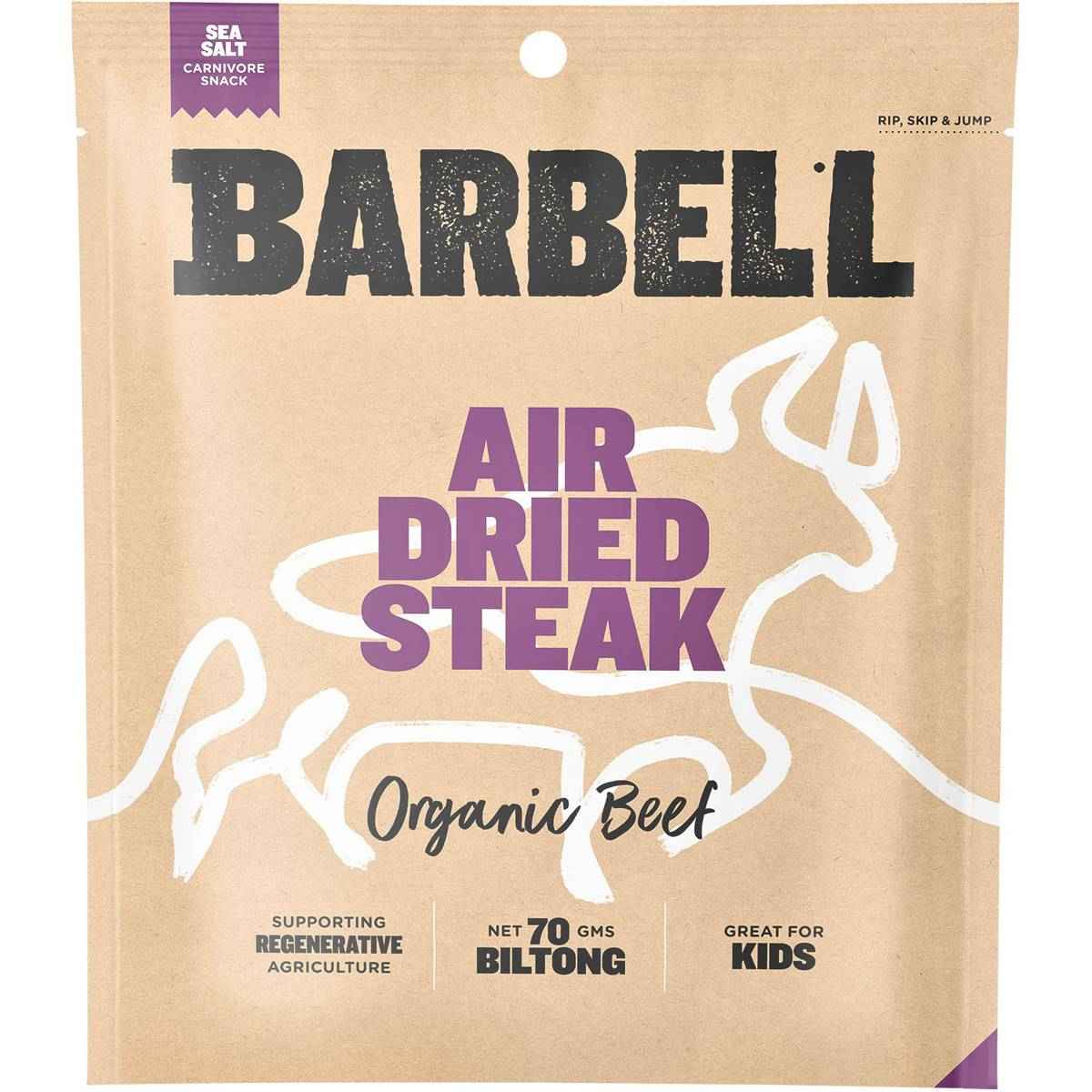 Barbell Biltong Grass Fed Beef Sea Salt 70g