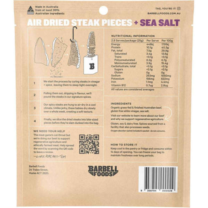 Barbell Biltong Grass Fed Beef Sea Salt 70g