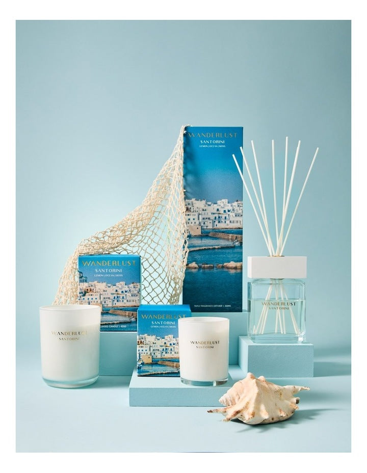 Wanderlust Candle With Lid Santorini 198g 7.5x9cm