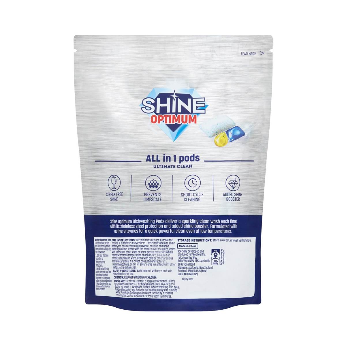 Shine Optimum All-In-One Ultimate Clean Dishwashing Pods 45 pack