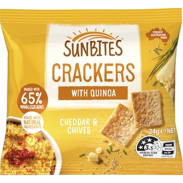 Sunbites Snack Crackers With Quinoa Cheddar & Chives Single Pack 24g