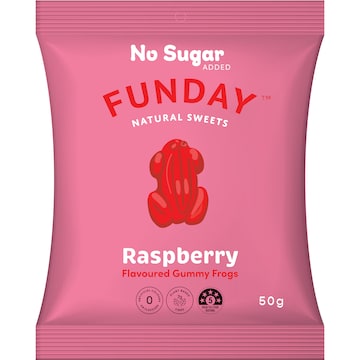 Funday Natural Sweets No Sugar Added Lollies Raspberry Gummy Frogs 50g