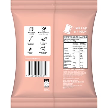Funday Natural Sweets No Sugar Added Lollies Sour Peach Hearts 50g