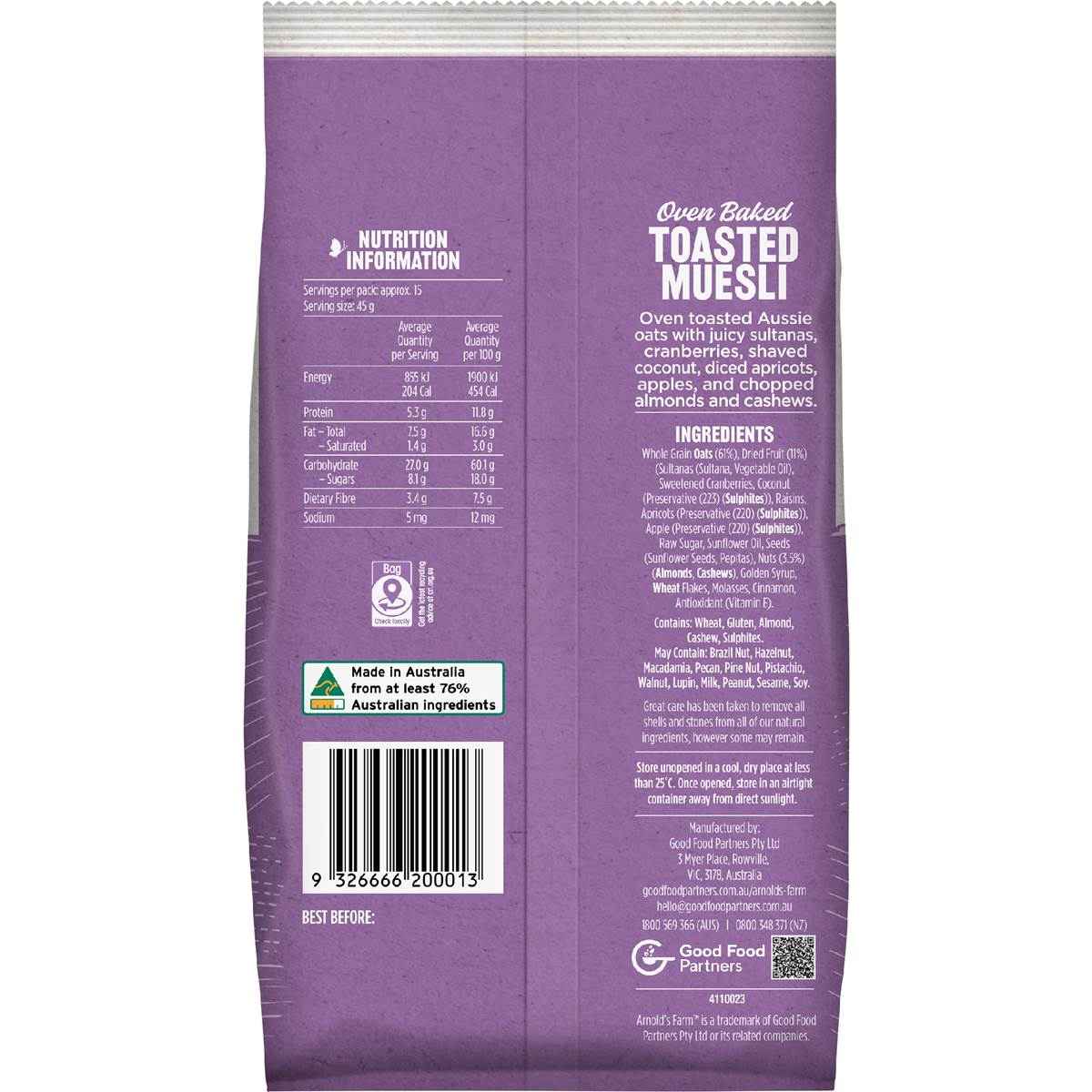 Arnold's Farm Toasted Muesli Fruit & Nut 700g