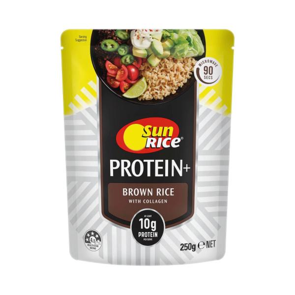 SUNRICE PROTEIN+ BROWN RICE POUCH 250G