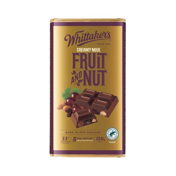WHITTAKERS BLOCK CHOCOLATE:FRUIT AND NUT:.:250 GRAM