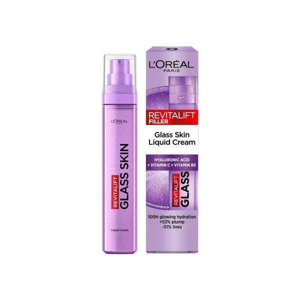 L'OREAL PARIS REVITALIFT FILLER GLASS SKIN LIQUID CREAM FACE MOISTURISER 50ML