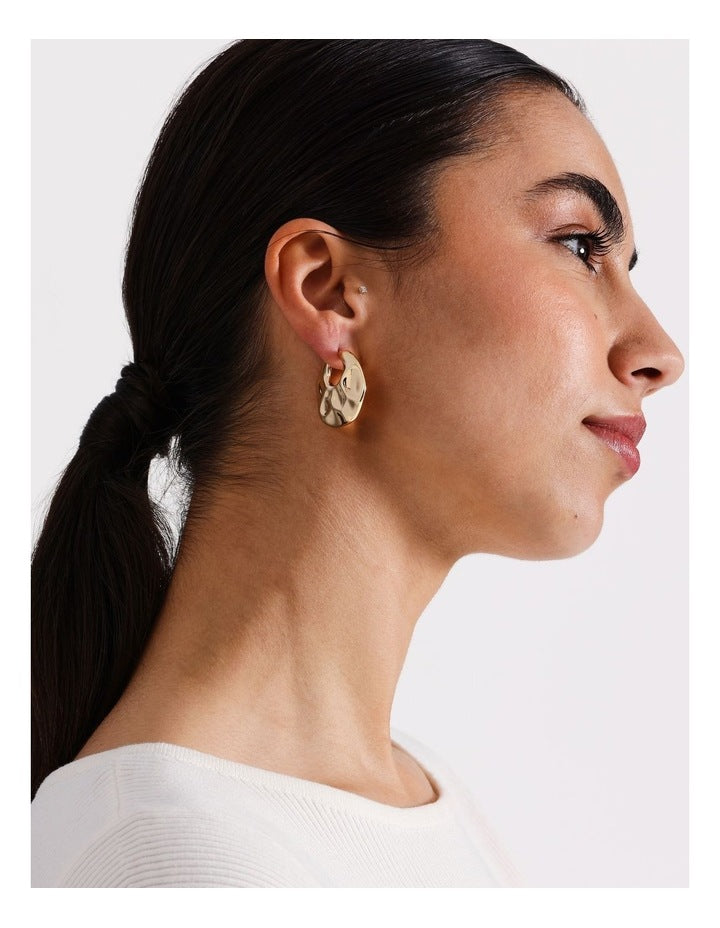 Hammered Hoop Earrings in Gold
