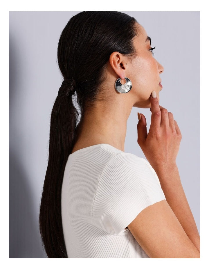 Hammered Hoop Earrings in Silver