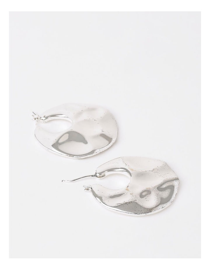 Hammered Hoop Earrings in Silver