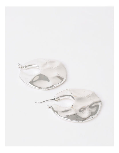 Hammered Hoop Earrings in Silver