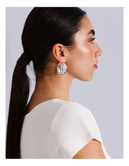 Hammered Hoop Earrings in Silver