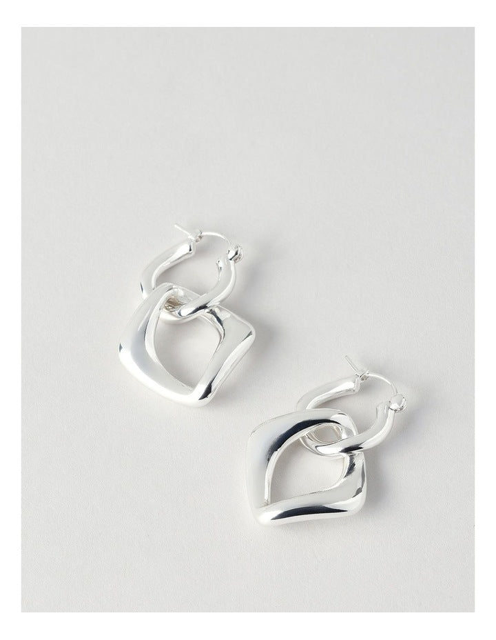 Rectangle Double  Earrings in Silver