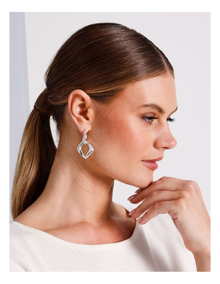 Rectangle Double  Earrings in Silver