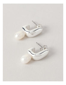 Hammered Pearl Drop Earrings in Silver