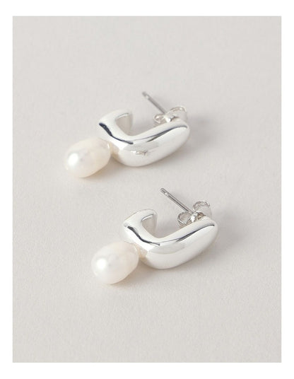 Hammered Pearl Drop Earrings in Silver